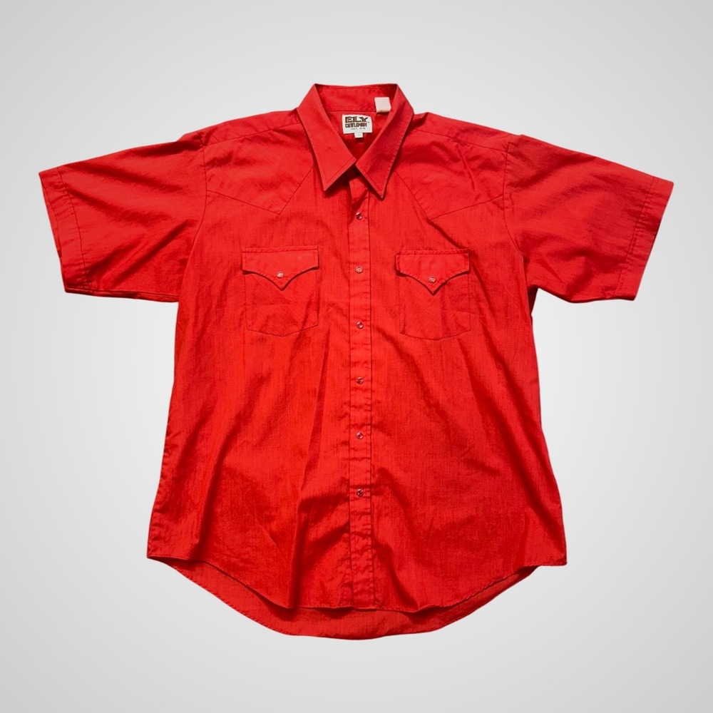 Ely Cattleman Western Shirt Mens XL Red Excellent Short Sleeve Snap Front Yoke
